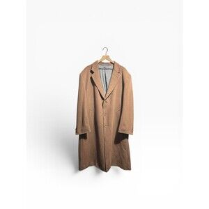 Angelo Rossi Hand Tailored Men’s XL Camel Brown Wool Long Overcoat Chesterfield